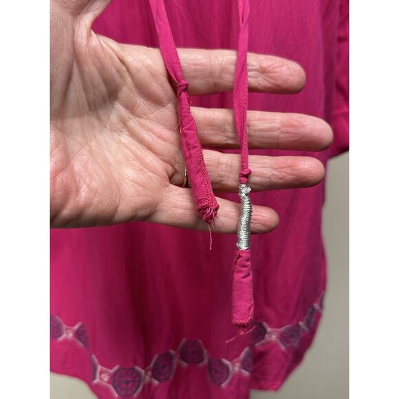 Est 1946 Boho Women’s Blouse Sz Small Cottage Core Pink Rayon Lace Up Neck - Picture 3 of 12